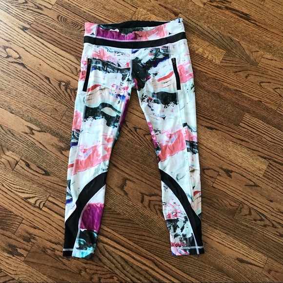 lululemon athletica Pants - LULULEMON Inspire Crops White Black Purple Print 8
